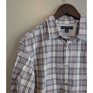 Banana Republic Mens Large Dress Shirt Purple Plaid 16 16.5 Slim Fit Long Sleeve